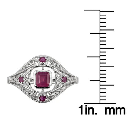 10K White Gold Vintage Style Genuine Ruby and Diamond Ring