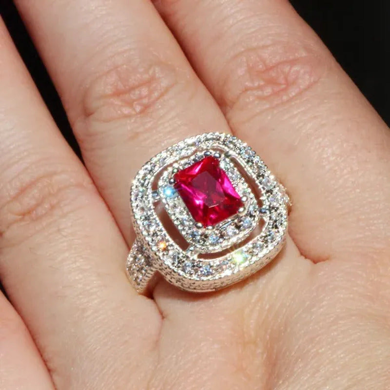 Princess 925 Silver Natural Ruby Gemstones Birthstone Bride Wedding Engagement S