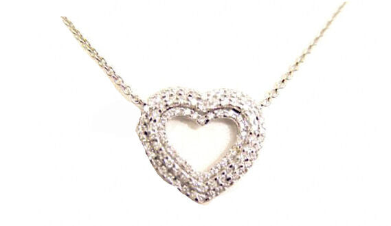 3 ROW OF ROUND BRILLIANT DIAMOND HEART PENDANT 1.18 CT 18 K WHITE GOLD DIAMOND