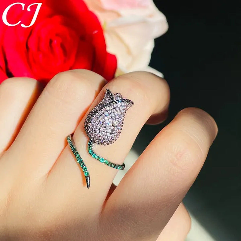CANDICE Unique Finger Jewelry Micro Pave Pink Green Cubic Zirconia Black Gold Pl