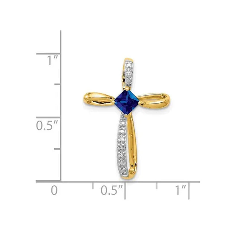 2/5 Carat (Ctw) Lab Created Blue Sapphire Cross Pendant Necklace in 14K Yellow G