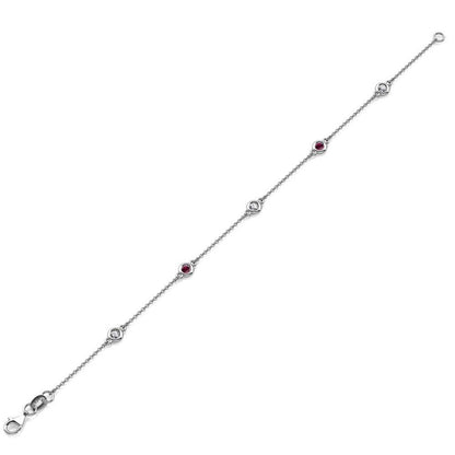 Holiday Offer - Ruby and Lab Grown Diamond 3Mm Womens Station Bracelet 0.51 Ctw