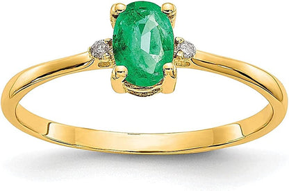 14K Yellow Gold Diamond Green Emerald Birthstone Band Ring Size 6.00 Stone May F