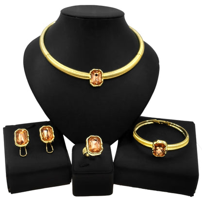Color Block Necklace Earrings Bracelet Ring Jewelry Set of Four
