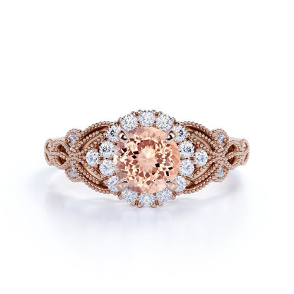 1.25 Carat Peach Pink Created Morganite (Round Shaped Created Morganite) and Dia