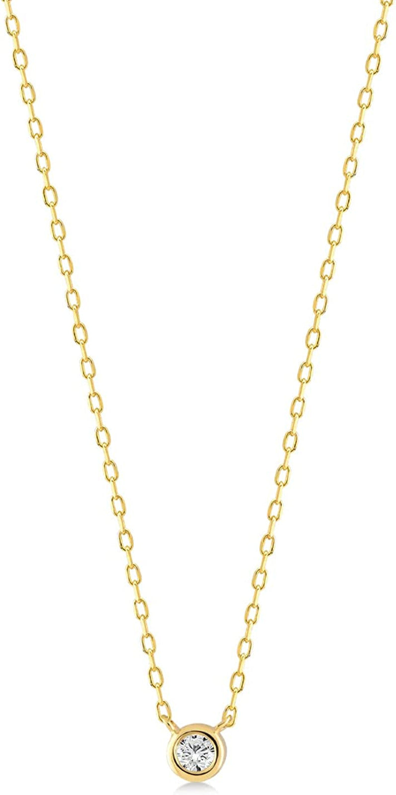 Diamond Solitaire Necklace | 14K Yellow Gold Necklaces for Women | 14K Solid Gol