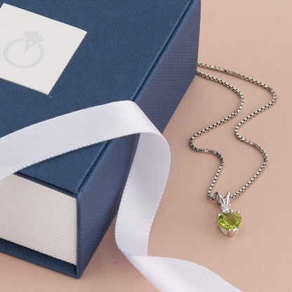 Peridot with Genuine Diamond Pendant in 14 Karat White Gold, Heart Shape Solitai