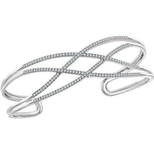 3 CT 14K Solid White Gold round Diamond Cuff Bracelet
