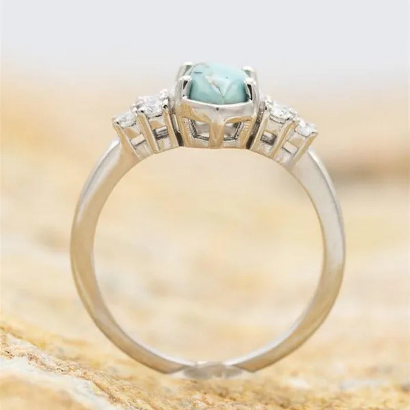 3Pcs/Set Exquisite and Elegant Inlaid Zircon and Turquoise Women'S Ring, Fashion