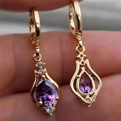 New Ruby Amethyst Gemstone Hoop Earrings Retro Woman Rainbow Crystal Long Earrin