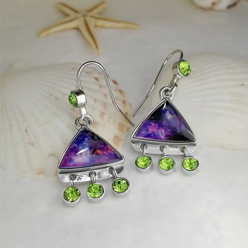 Creative Triangle Multicolor Marine Opal Earrings Fashion Retro Dynamic Peridot