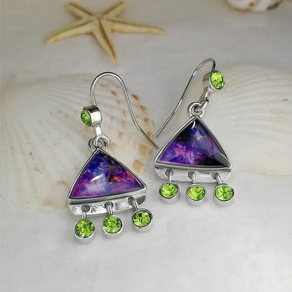 Creative Triangle Multicolor Marine Opal Earrings Fashion Retro Dynamic Peridot