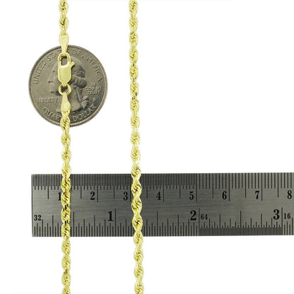 10K Yellow Gold 3Mm Diamond Cut Rope Chain Pendant Necklace, Mens Womens with Lo