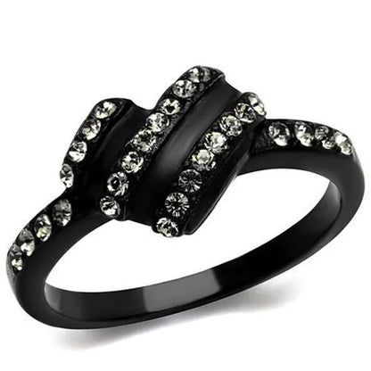 Women IP Black Stainless Steel Ring with Top Grade Crystal in Black Diamond - Si