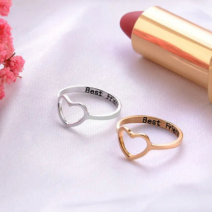 18K Gold Heart Shaped Hollow-Out Ring Silver/Rose Gold Letter Rings for Best Fri