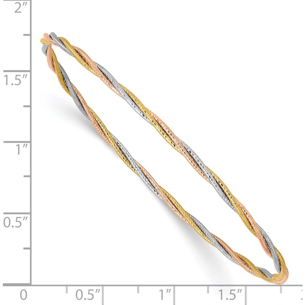 14K Tri-Color Diamond-Cut Twisted Slip-On Bangle (7.25 X 2) Made in Turkey Db575