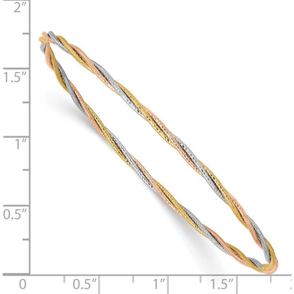 14K Tri-Color Diamond-Cut Twisted Slip-On Bangle (7.25 X 2) Made in Turkey Db575