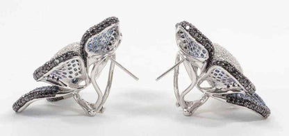 Large Sapphire Diamond Flower Ear Clips