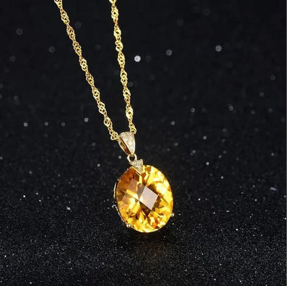Big Citrine Gemstones Yellow Crystal Pendant Necklace for Women Diamonds Gold Co