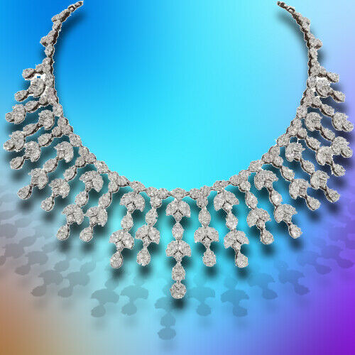 Grand Diamond Drop Necklace 63.29 carats F VS 18 k white gold Necklace Drop