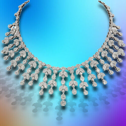 Grand Diamond Drop Necklace 63.29 carats F VS 18 k white gold Necklace Drop