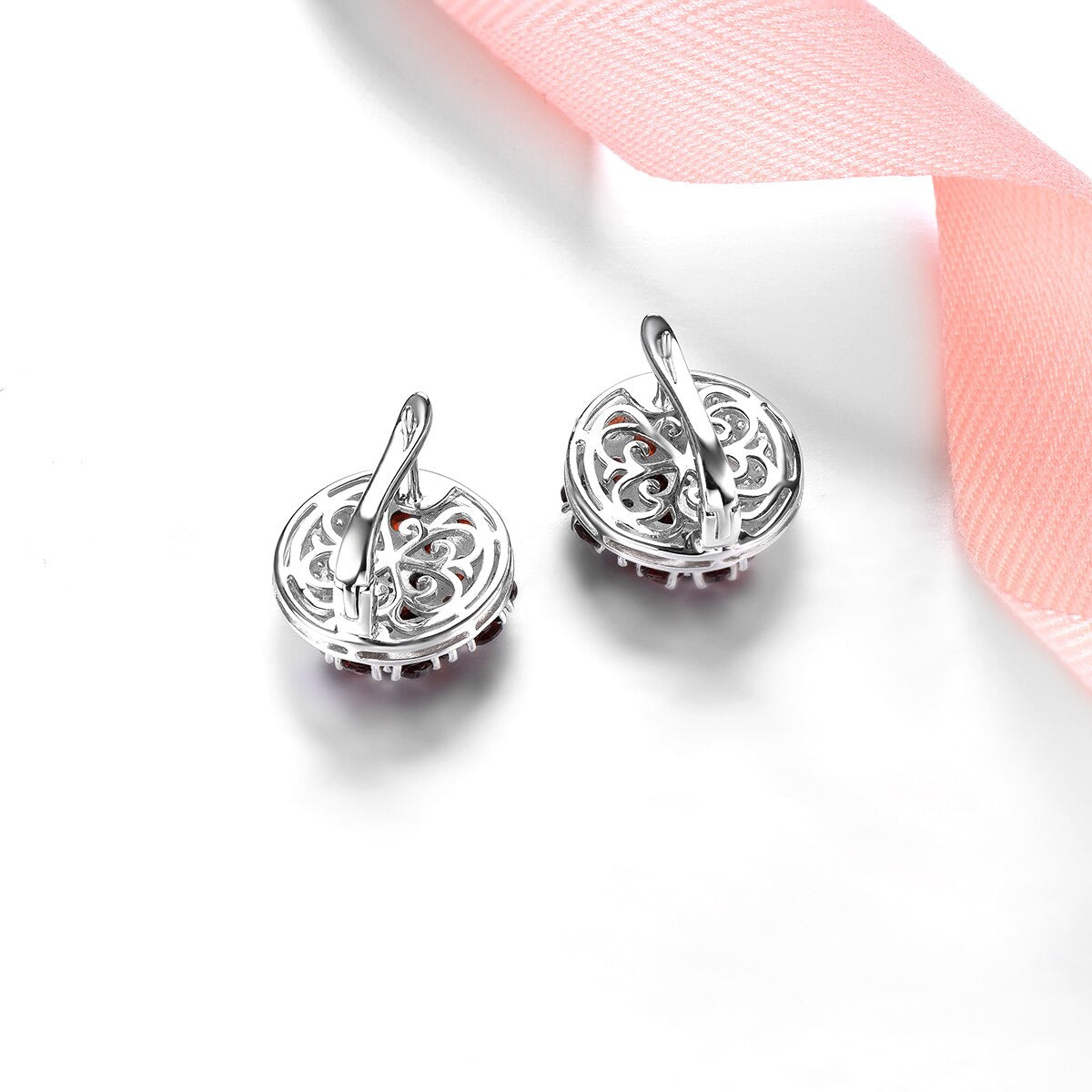 Natural Red Garnet Solid Silver Clip Earring 5.2 Carats Genuine Garnet Faced Cut