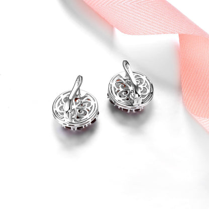 Natural Red Garnet Solid Silver Clip Earring 5.2 Carats Genuine Garnet Faced Cut