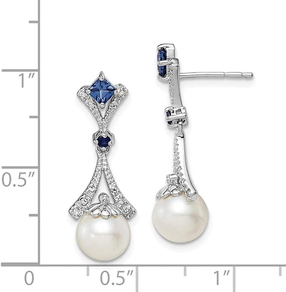 925 Sterling Silver Dangle Polished Post Earrings Rhodium Plated Diamond Freshwa