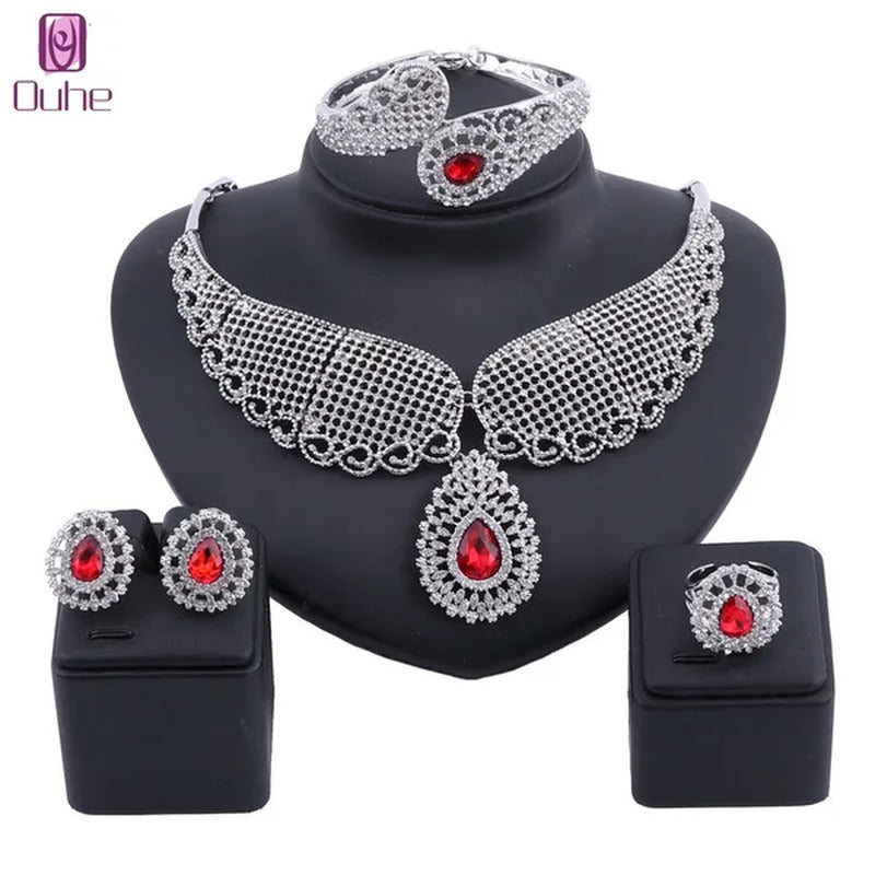 Vintage Turkish Women African Beads Jewelry Set Dubai Indian Crystal Ruby Weddin