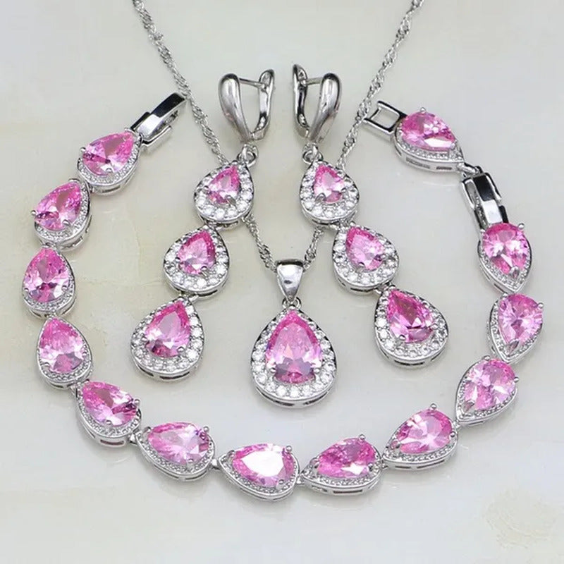 Trendy Water Drop Blue Sapphire White Topaz 925 Sterling Silver Jewelry Sets Wom