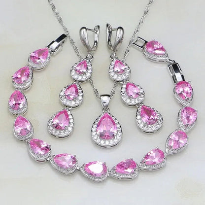 Trendy Water Drop Blue Sapphire White Topaz 925 Sterling Silver Jewelry Sets Wom