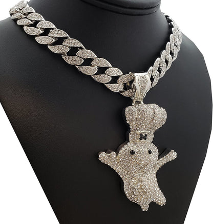Hip Hop Iced Large DOUGHBOY Pendant & 18" 1 ROW Tennis Choker Chain Necklace