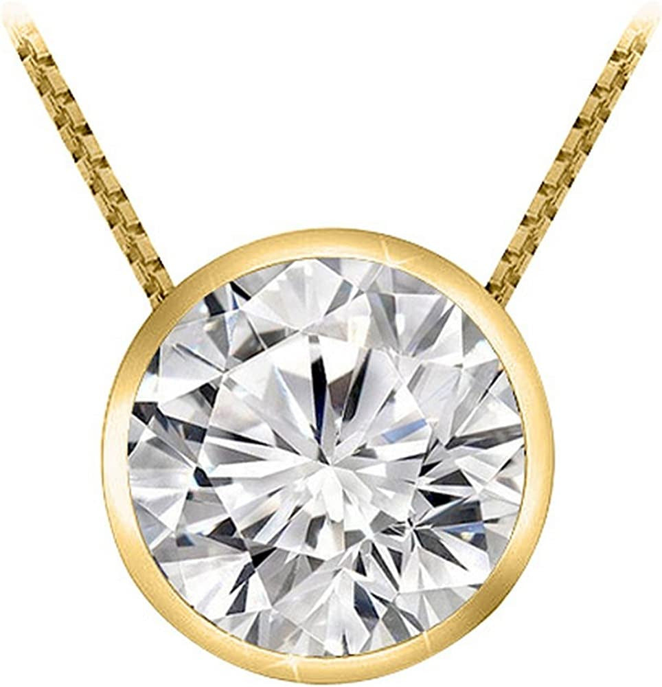 1 Carat 14K White Gold round Diamond Bezel Solitaire Pendant Necklace J Color I2