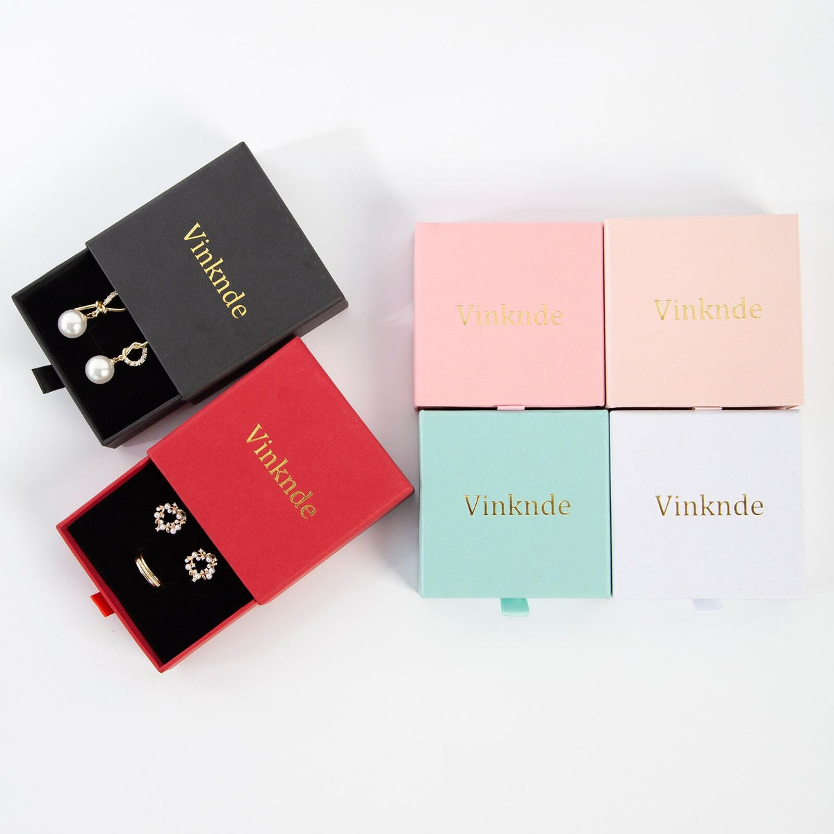 100Pcs Personalized Logo White Paper Drawer Gift Box Custom Chic Small Jewelry