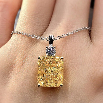Trendy Silver Plated Square Cut Citrine Gemstone Pendant Necklace for Women Dail