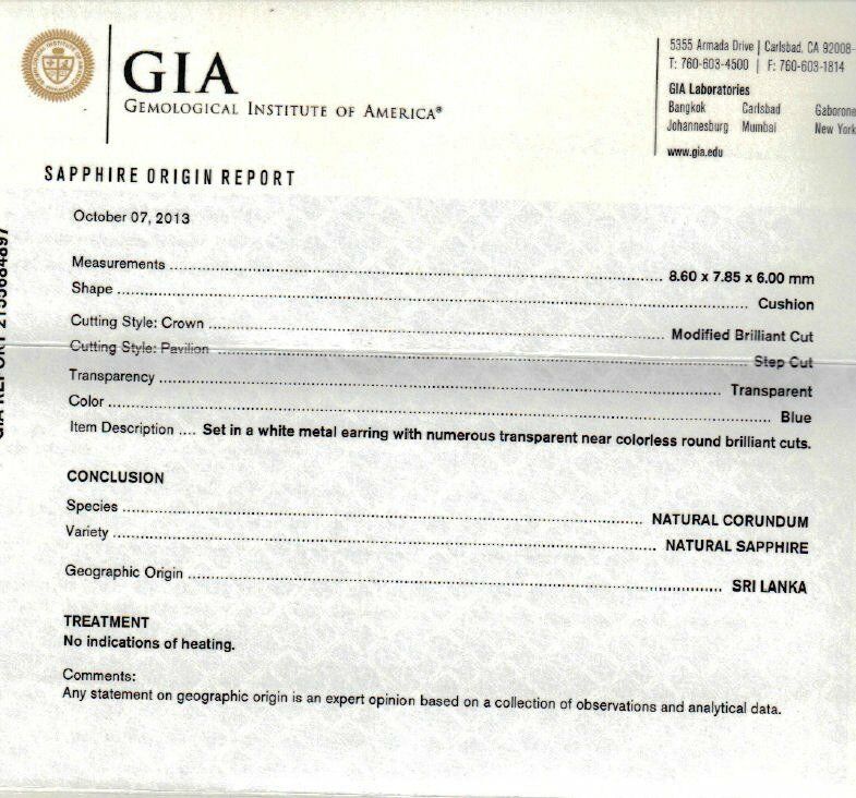 GIA Sapphire cushion drop shape 7.62 ct diamond round brilliant shape 1.68 ct
