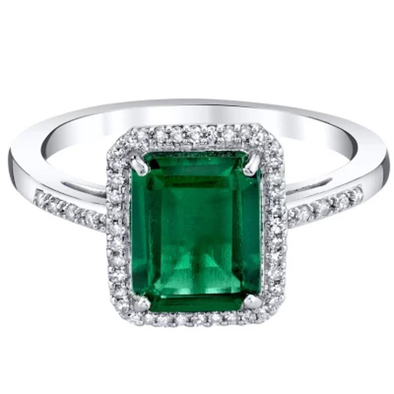 Lab Emerald and .14 CT. T.W. Diamond Ring in Sterling Silver