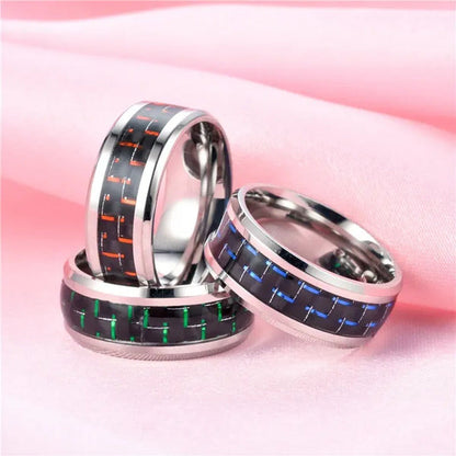 8MM Mens 6 Colors Ceramic Ring Wedding Band with Red Carbon Fiber Inlay Sizes 6