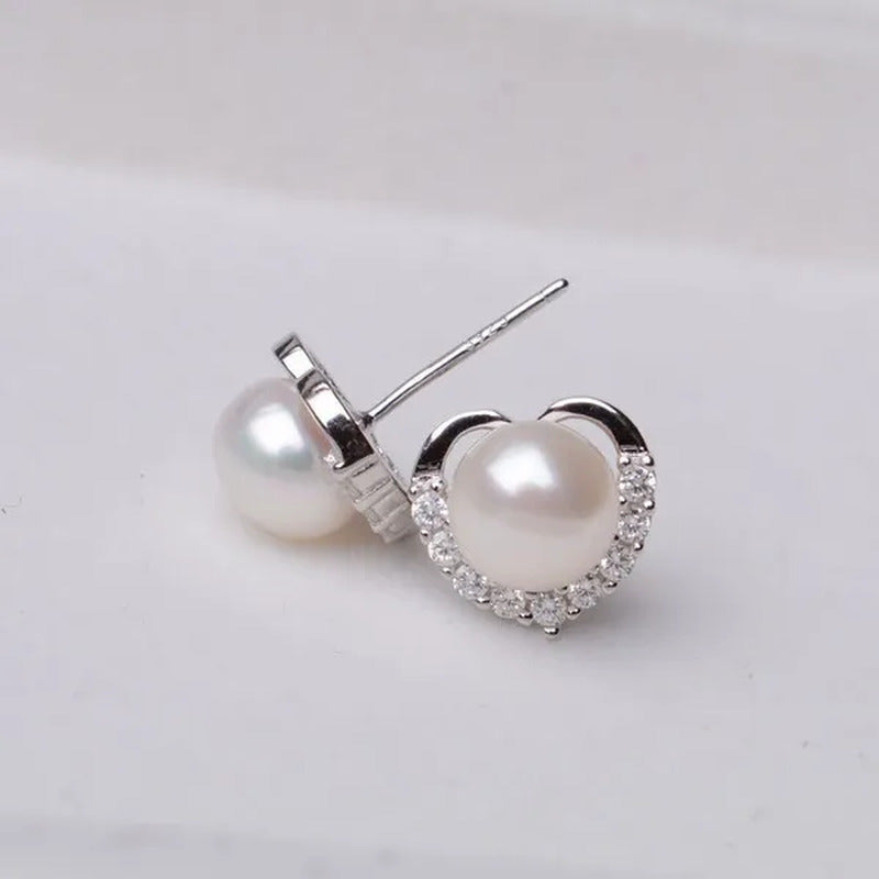 2021 Trendy Fashion Women'S Salloy Exquisite Pearl Heart-Shaped Crystal Earrings