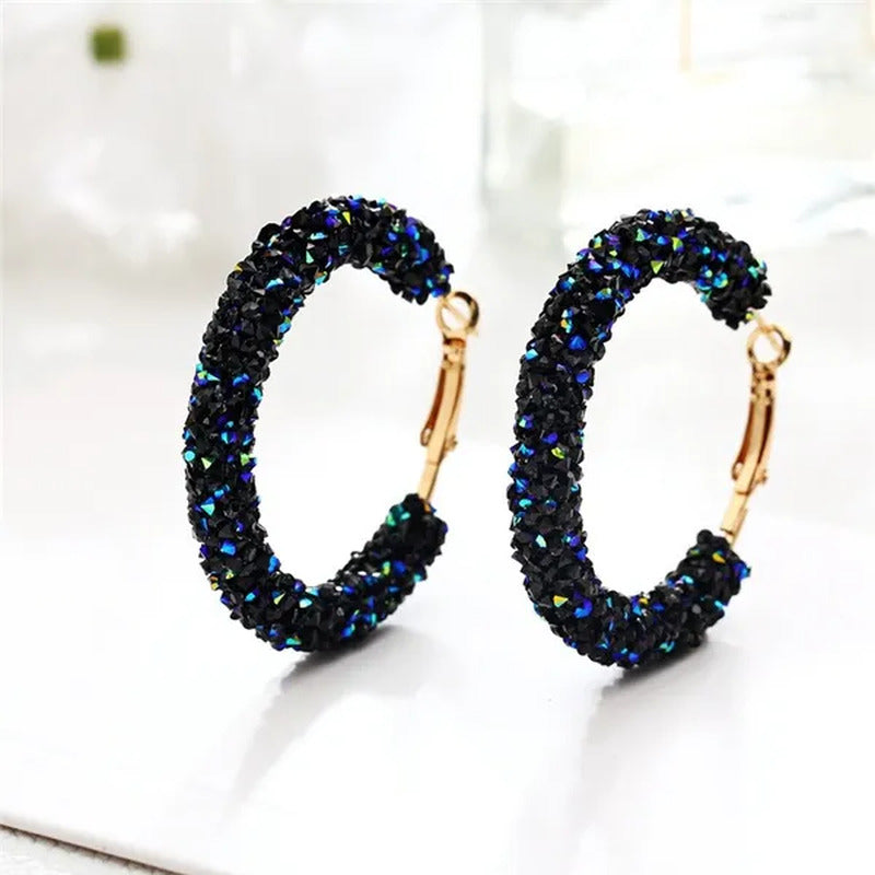 Rhinestone Zircon Flash Ring round Diamond Earrings Female Silver Gold Stud Earr