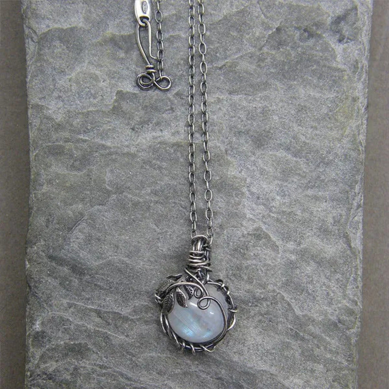 Vintage Opal Necklace Silver Plated Leaf Moonstone Necklace Wedding Engagement A