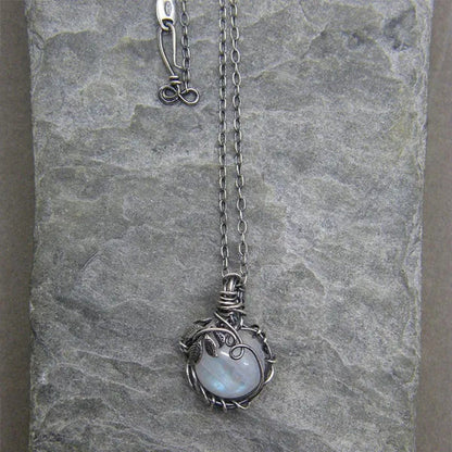 Vintage Opal Necklace Silver Plated Leaf Moonstone Necklace Wedding Engagement A
