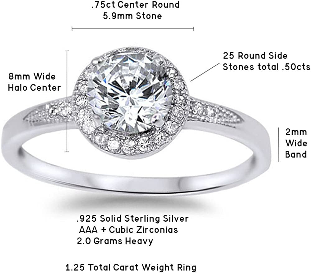 1.25Ct Halo Set Solitaire Cubic Zirconia & Simulated Gemstone Promise Engagement