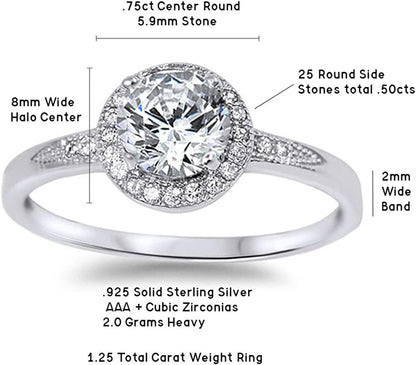 1.25Ct Halo Set Solitaire Cubic Zirconia & Simulated Gemstone Promise Engagement