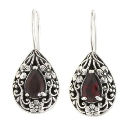Diamond for Women Waterdrop Pear Carved Red Topaz Gemstone Garnet Earrings Jewel