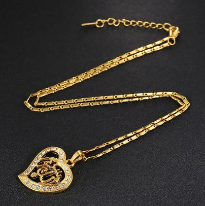 Fashion Classic Arab Muslim Islam Totem Allah Allah Heart Diamond Necklace