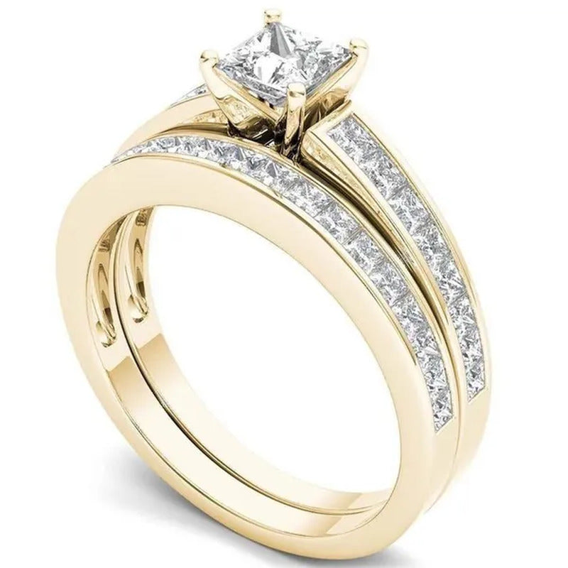 2Pcs / Set Wedding Engagement Ring Set Shiny Women'S Diamond Wedding Ring Annive