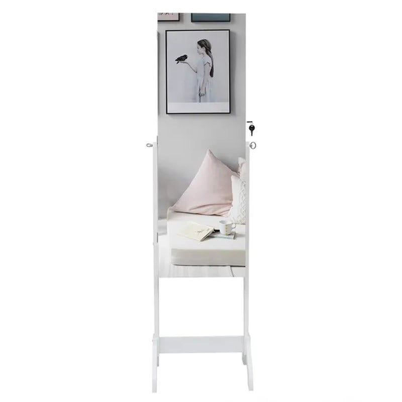 Mirrored Jewelry Cabinet Armoire with Mirror W/Resin Diamond Design Standing Sto