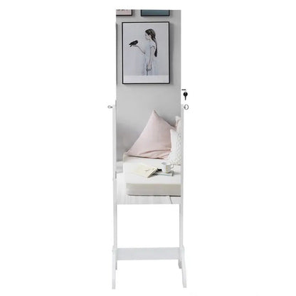 Mirrored Jewelry Cabinet Armoire with Mirror W/Resin Diamond Design Standing Sto