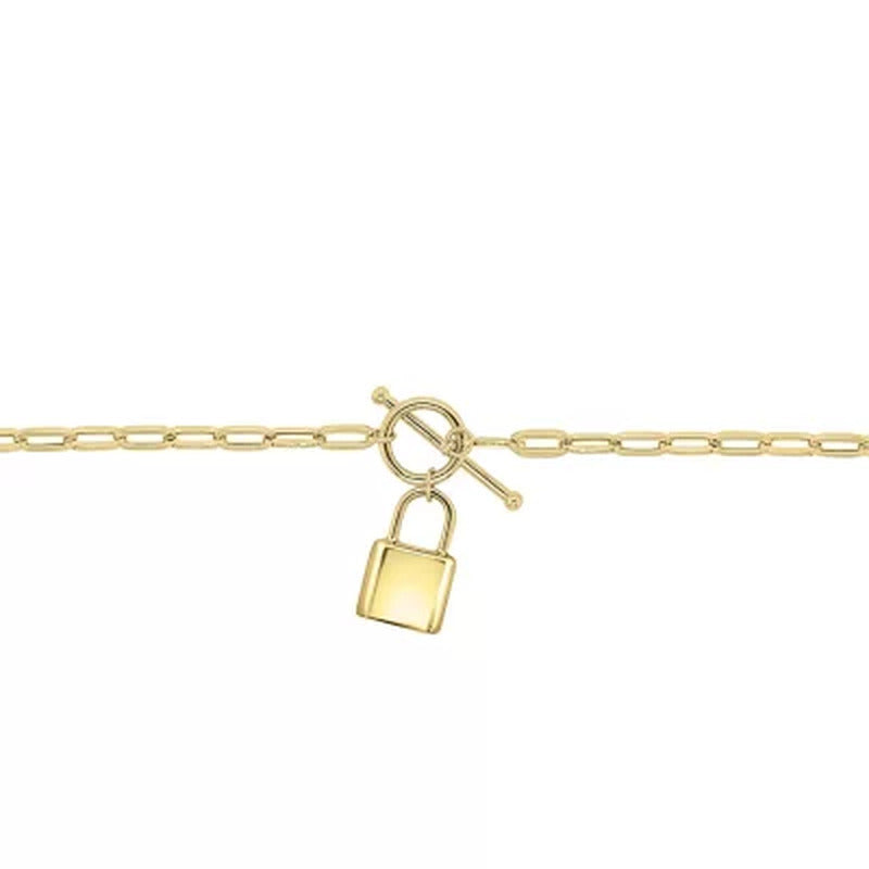 14K Yellow Gold Paperclip Toggle Necklace with High Polish Padlock